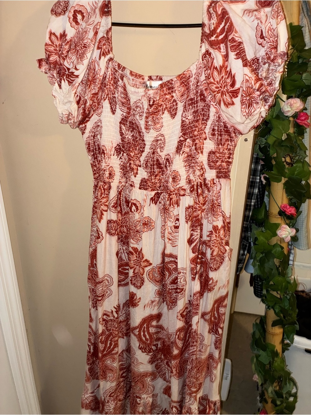 Othr White Maxi Dress with Rust Floral Print